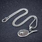 Silver Tennis Racket Pendant Necklace Stainless Steel