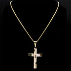 Male Punk Cross Pendant Necklace for Women Men Stainless Steel Gold Color Jesus Chain Biker Boyfriend Gift Jewelry