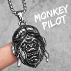 Retro Pilot Gorilla Men Necklace Stainless Steel Pendant Chain Punk Rock Jewelry New In Accessories Rider Gifts Daily