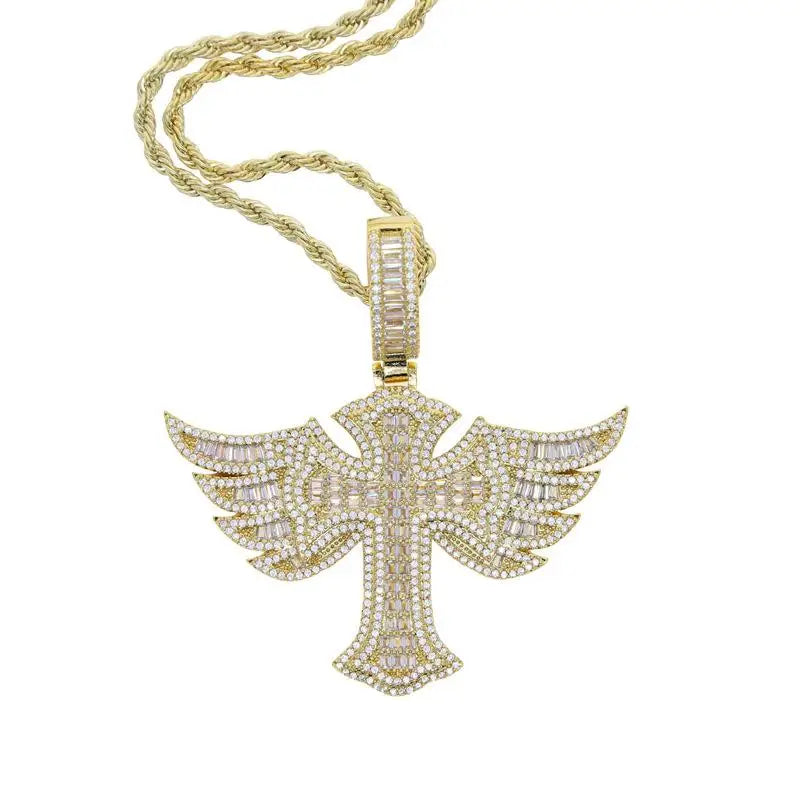 Men's Personality Is Cool, Ha's New Large Wing Pendant, Copper Inlaid Zircon Fashionable Street Necklace Trend