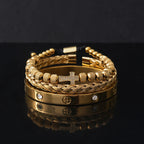 Luxury Stainless Steel Beads Cross Charms Man Bracelet CZ Bangles Women Jewelry Set Gift