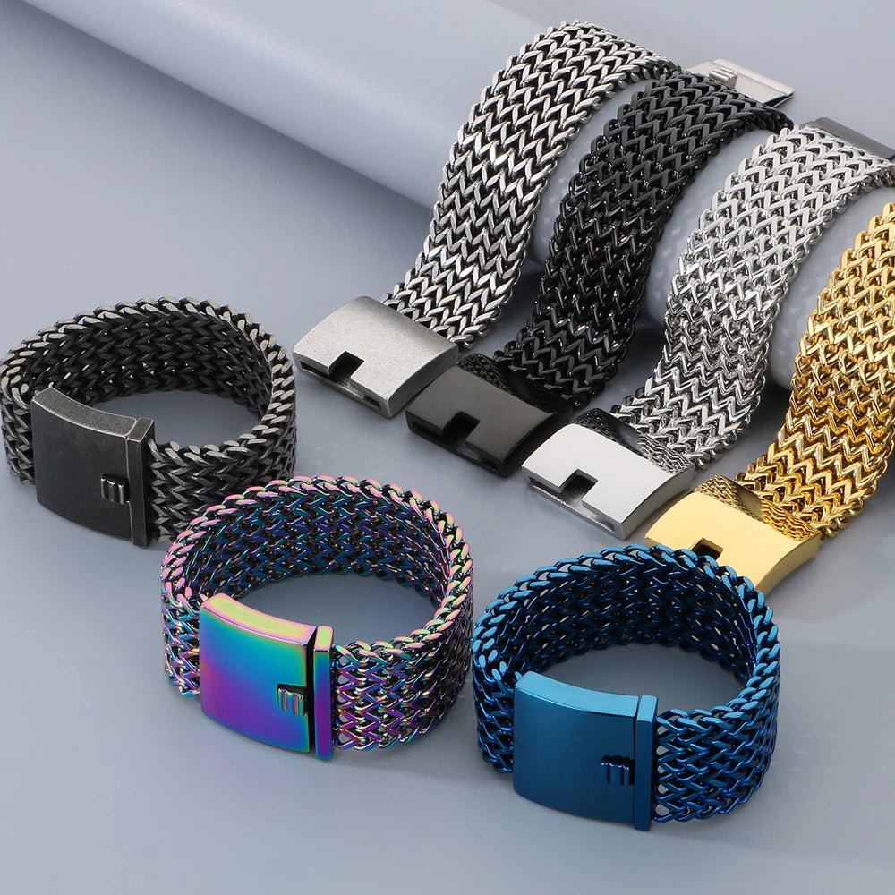 Massive 30MM Width 22CM Long Square Franco Chain Man Bracelet for Men Casting 316L Stainless Steel Men's Bracelets &