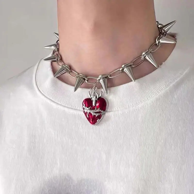 Punk Thorn Heart Pendant Necklace