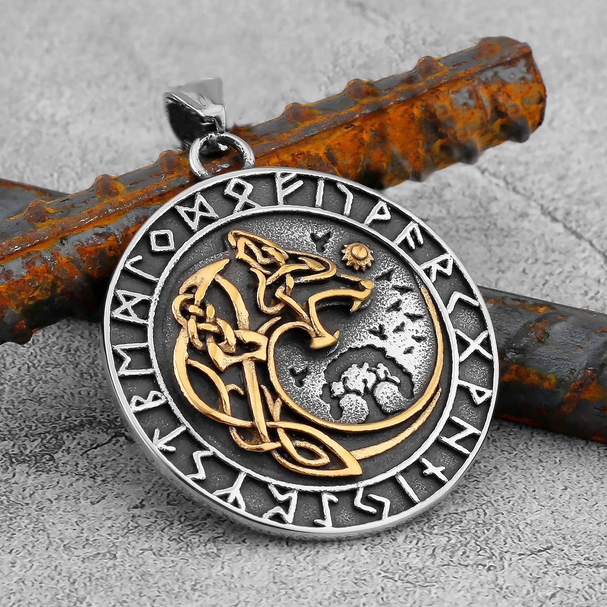 Norse Mythology Viking Wolf Necklaces Men Stainless Steel Viking Runes Vegvisir Amulet Pendant Scandinavian Vintage