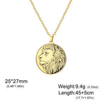 Leo Zodiac Lion Head Coin Necklace — Stainless Steel
