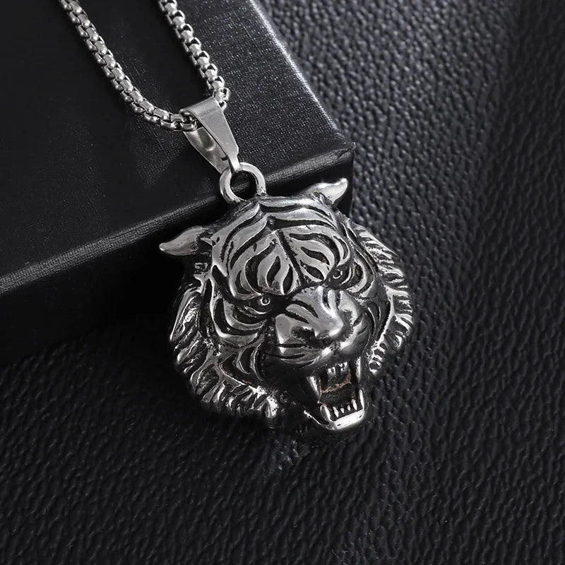 Domineering Tiger Head Pendant Men\\\'s Fashion Animal Tiger Necklace Punk Hip-Hop Trend Casual Jewelry Boyfriend Gift