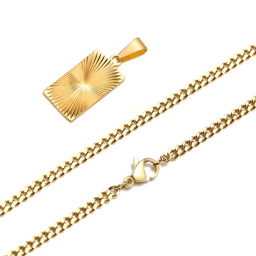 Sunburst Rectangle Pendant — Gold Stainless