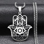 Hollow Fatima Hamsa Hand Pendants Necklace Stainless Steel Gold Color Luck Hand Palm Blue Turkey Eye Necklacse Jewelry Collares