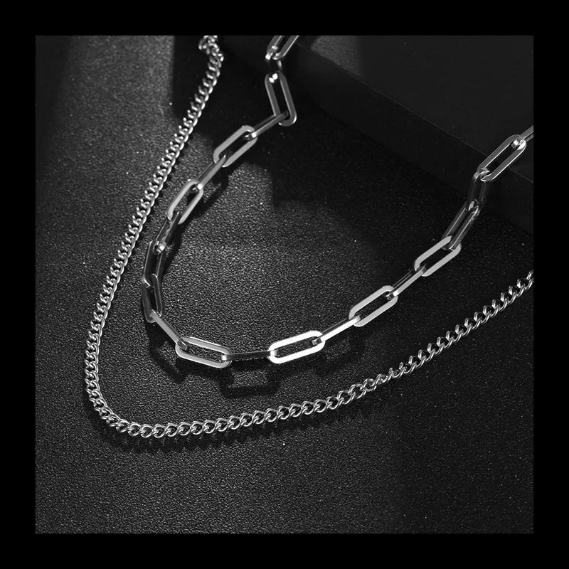 Double Layer Stacked Necklace — Stainless