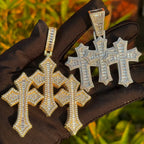 Cross Pendant Necklace Iced Out Three Baguette