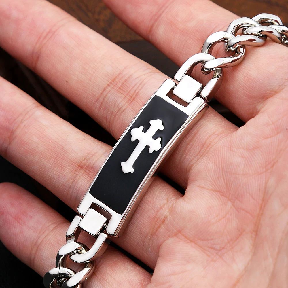 Cross Cuban Chain Bracelet — Stainless Steel