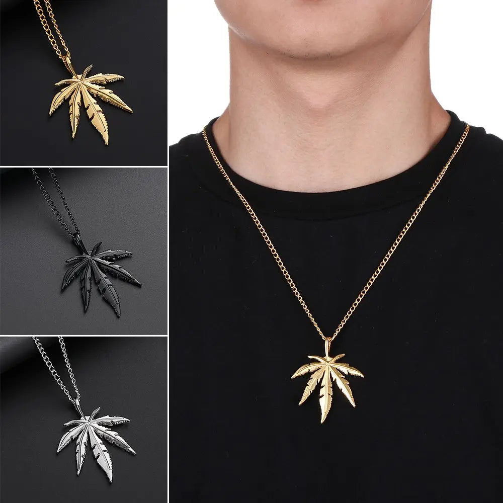 Maple Leaf Necklace Leaf Pendant Charm Chain Necklace Men Gift Jewelry Necklace Hip Hop Jewelry Glittery