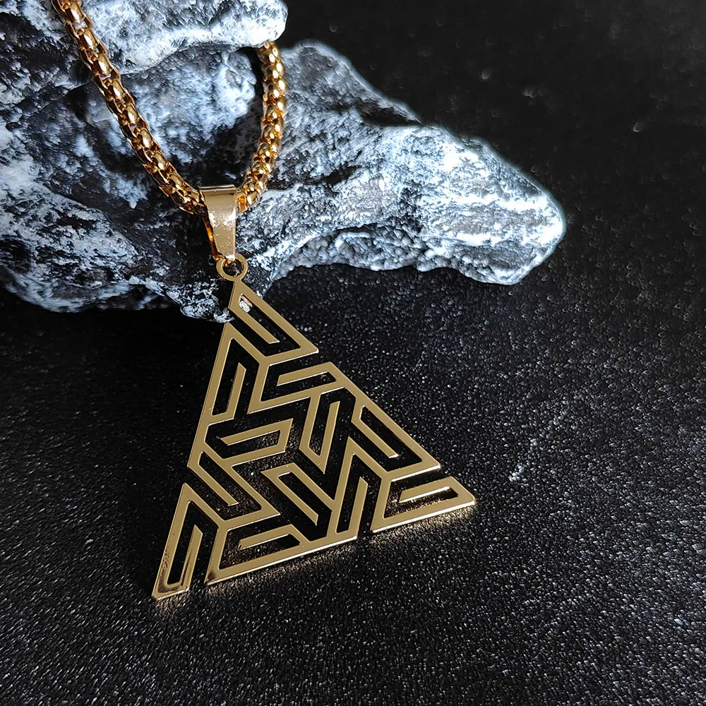 Fashion Men Stainless Steel Necklace Triangle Pendant Hip Hop Necklaces for Men Creative Jewelry Accessories Anniversary Gift