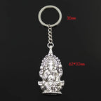 Ganesha Elephant Keychain — Antique Silver-Tone, 62x32mm
