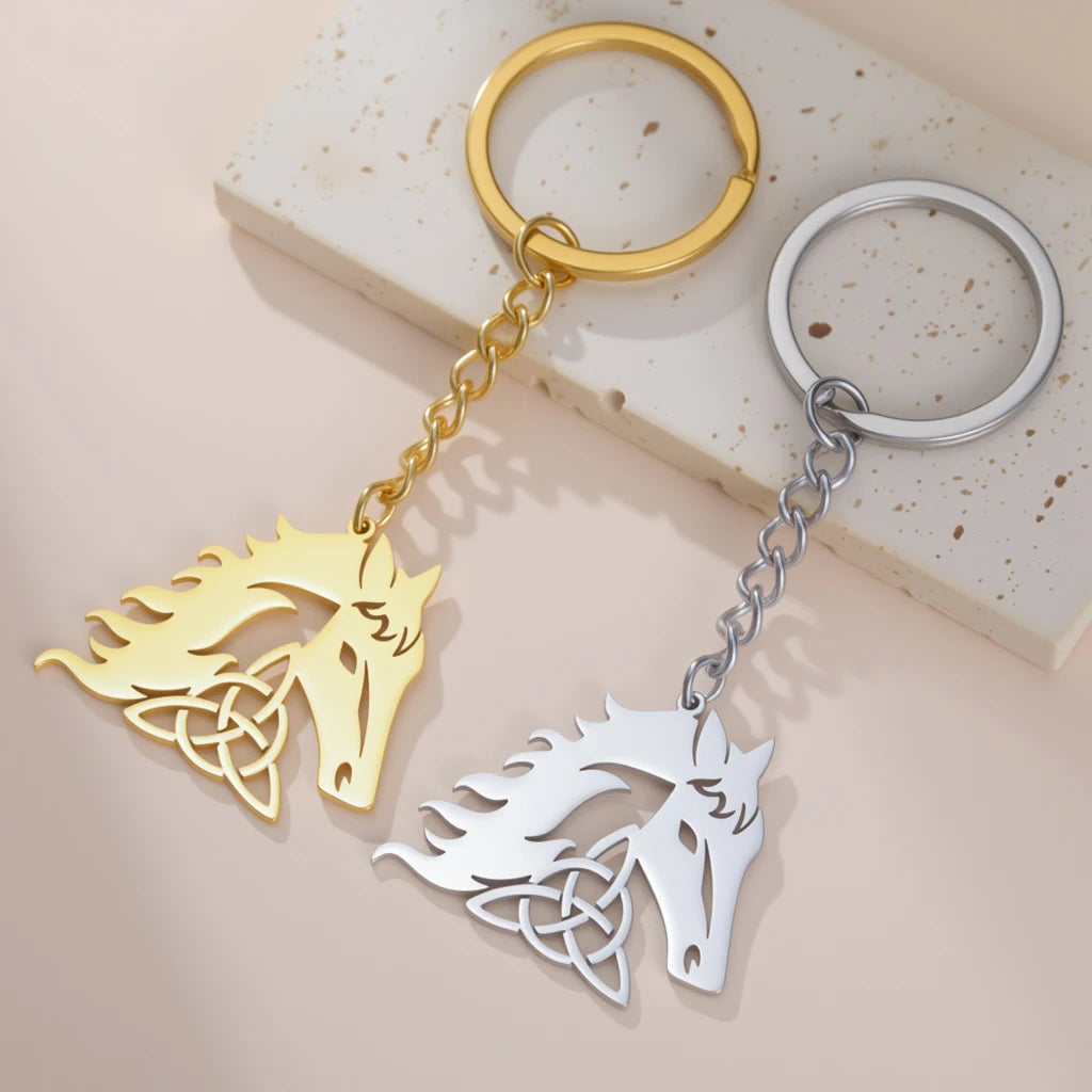 Teamer Hollow Horsehead Keychain For Women Men Gold Color Stainless Steel Cool Animal Bag Keyring Lucky Accessories Gift New