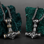 Viking Thor's Hammer Vintage Personality Necklace Stainless Steel Vegvisir Anchor Pendant Necklace Men's Amulet Jewelry