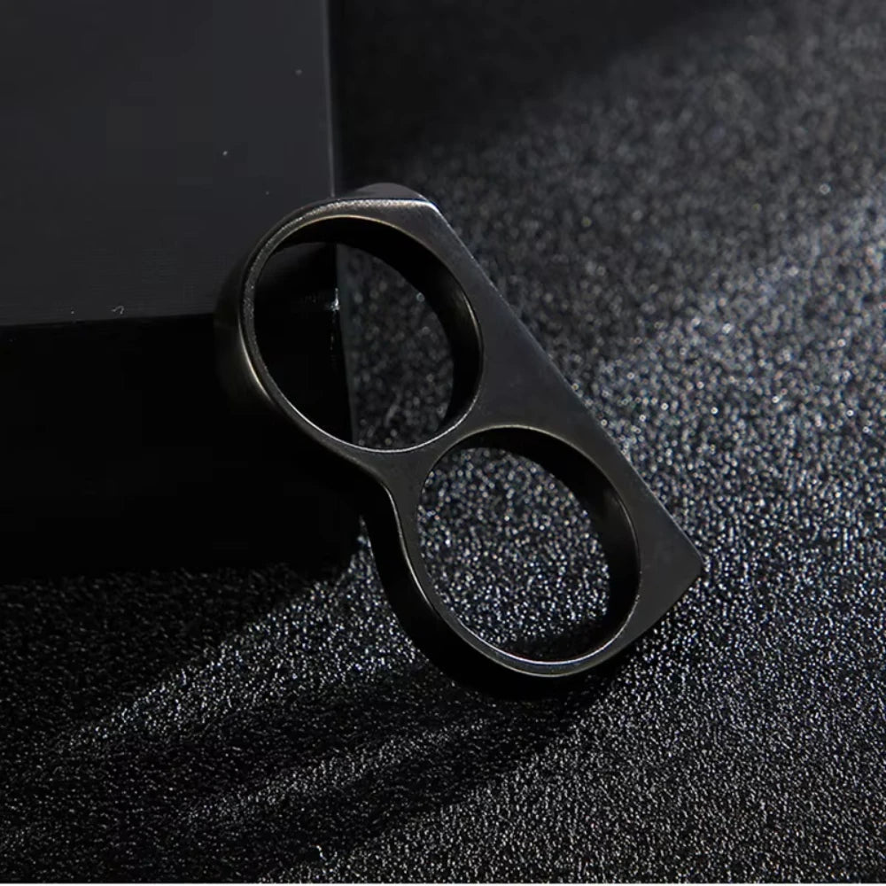 Cool Hiphop Ring Fashion Black Gold Silver Color Double Finger Brass Knuckles Rings Unisex Jewelry Birthday Charm Gifts