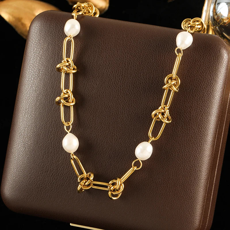GANEMLY 316L Stainless Steel Asymmetry Chain Necklace For Women Gold Color Thick Chunky Collar Neck Chain Rust Proof Jewelry