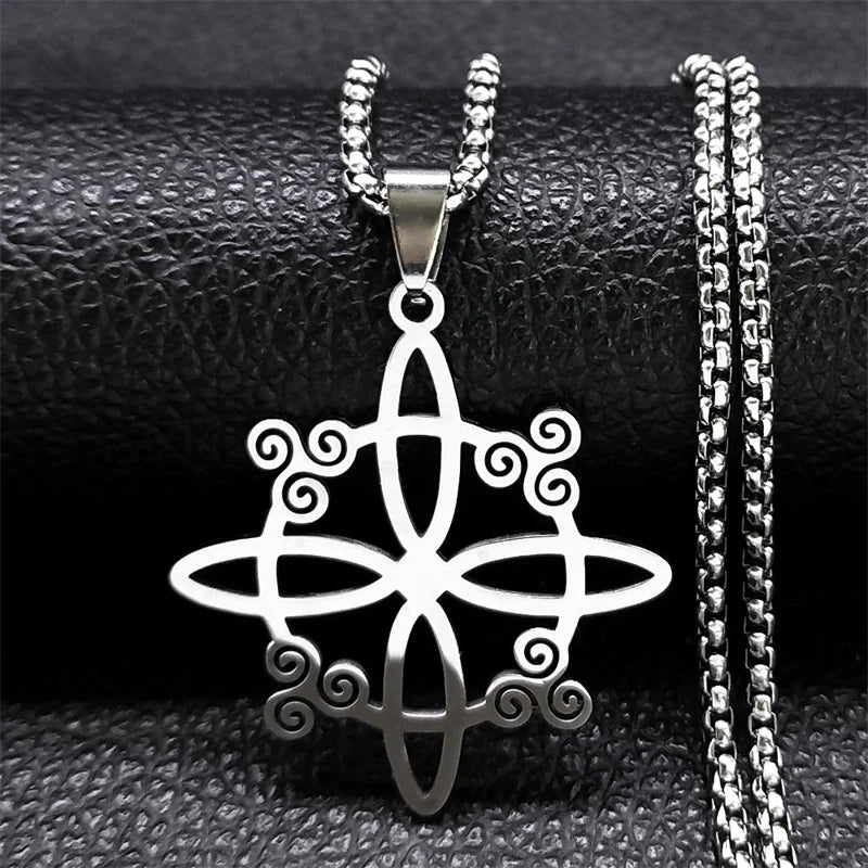 Wicca Celtic Knot Triple Moon Goddess Necklace Stainless Steel Gold Color Witch Amulet Chain Necklaces Pagan Jewelry