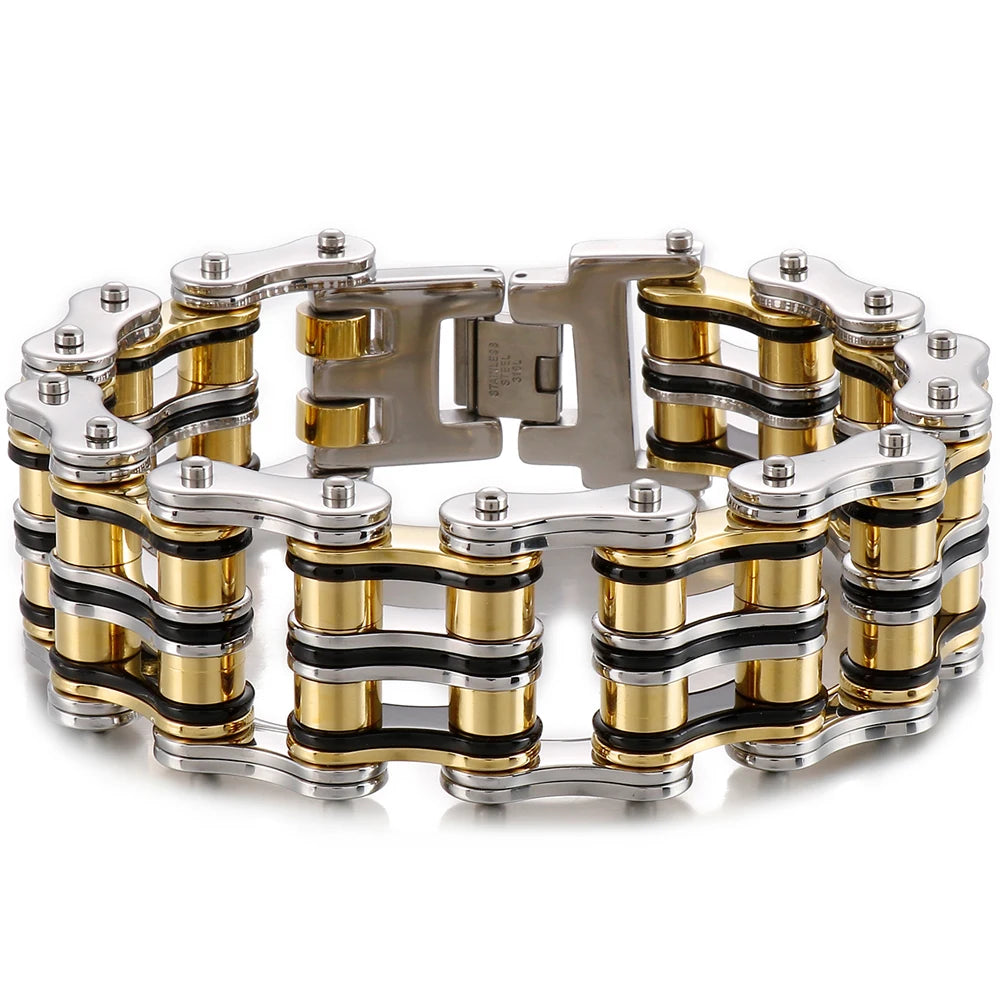Punk Rocker Bikers' Bracelet for Man 24MM Width Stainless Steel Bicycle Link Chain Men's Bracelets Wristband Jewelry
