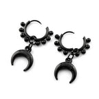Punk Black Moon Star Hoop Earrings Gothic Crescent Dangle Stainless Steel Beaded Drop Earrings Men Women Hip Hop