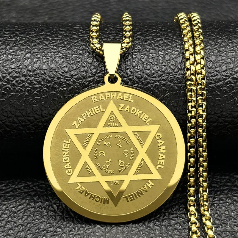 Archangel Gold Star Pendant Necklace — Stainless Steel