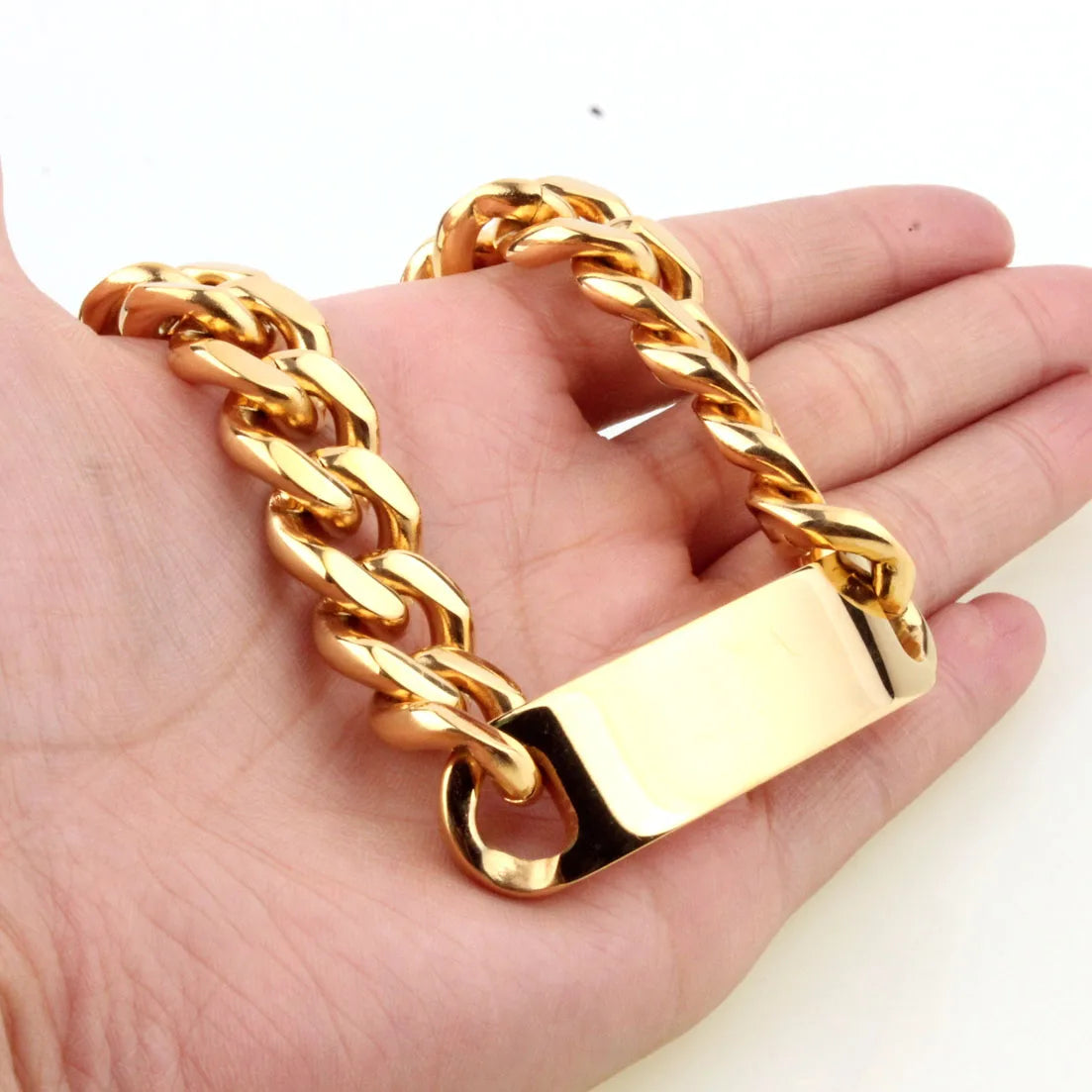 Cuban Chain ID Bracelet for Men 15mm Wide — Stainless Steel