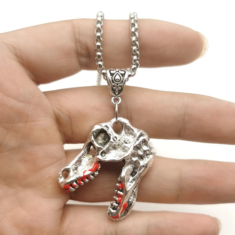 Gothic T-Rex Dinosaur Skull Necklace — Zinc Alloy