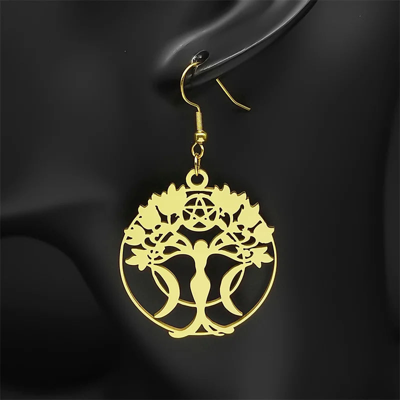 Star Tree Of Life Silver Earrings Witch Triple