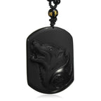 Obsidian Wolf Black Pendant Necklace