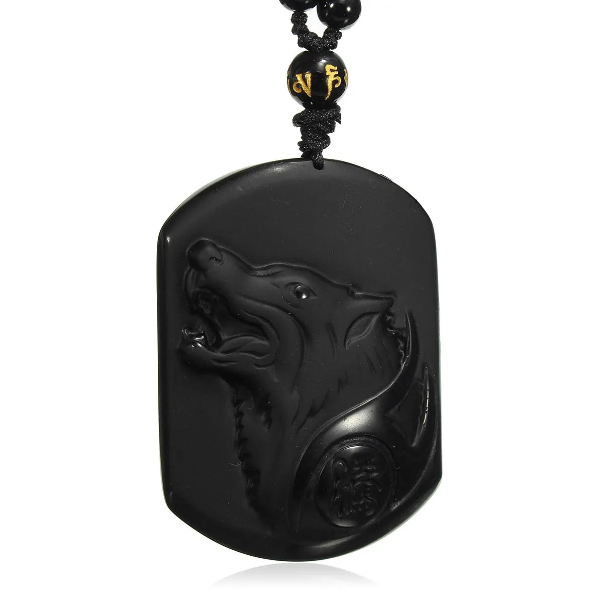 Obsidian Wolf Black Pendant Necklace
