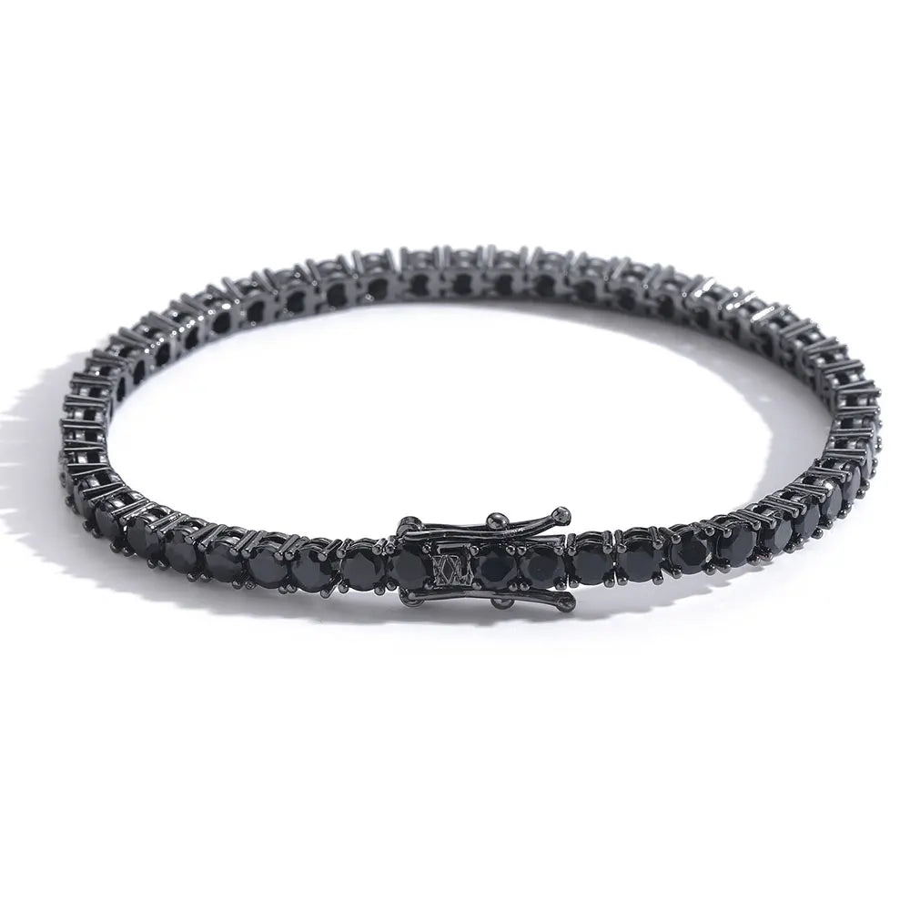 3MM Black CZ Tennis Chain Bracelet Hip Hop Black Ice Plated Tennis Bracelet Men and Women High End Accessories