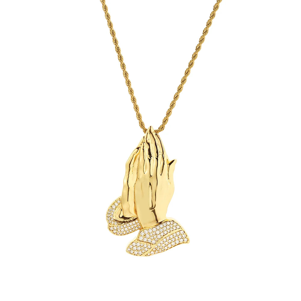 ESKEEM Wholesale Hip Hop Iced Out CZ Hamsa Hand Pendant Necklace Jewelry for Women Men Gold Silver Charm Diamond Pendant Gift