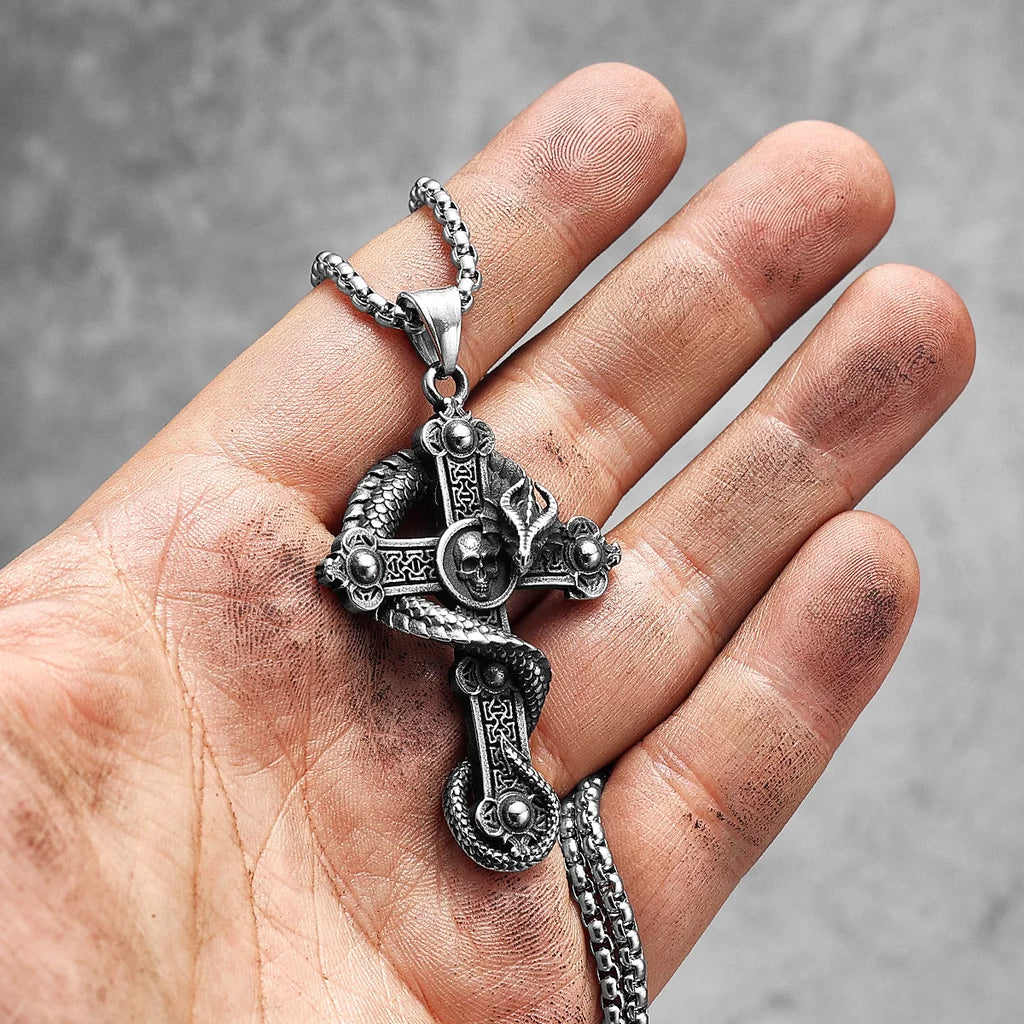 Dragon Circling Cross Religion Stainless Steel Men Women Necklaces Pendants Chain Punk Trendy Jewelry Creativity Gift Wholesale