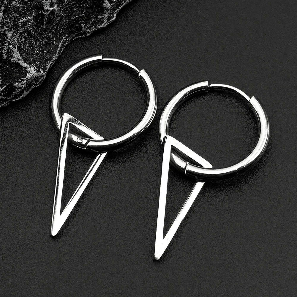 Triangle Geometric Hoop Drop Earrings — Stainless Steel