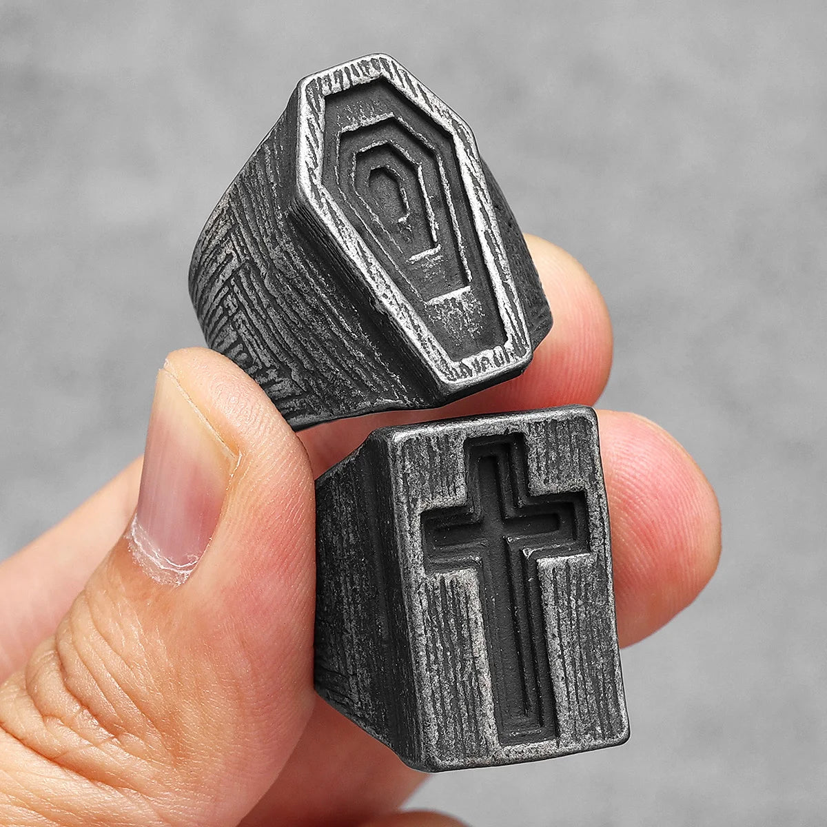 Black Cross Bible Ring — Stainless Steel