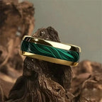 Blue Abalone Shell Inlay Rings for Men, Fashion 8mm Black Brushed Men Stainless Steel Rings, Wedding Band Jewelry Gift