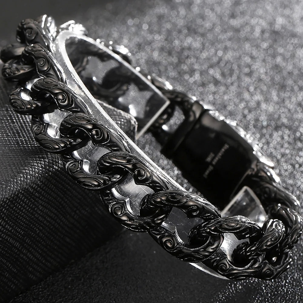 Punk Skull Bracelet For Man In Black Stainless Steel Skeleton Jewelry Men's Wrist Bracelets Rockers' Jewelry