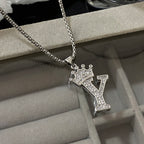 Freetry 26 Letters A-Z Zircon Crown Pendant Necklace for Women Men Punk Initial Alphabet Necklaces Hip Hop Choker Chain