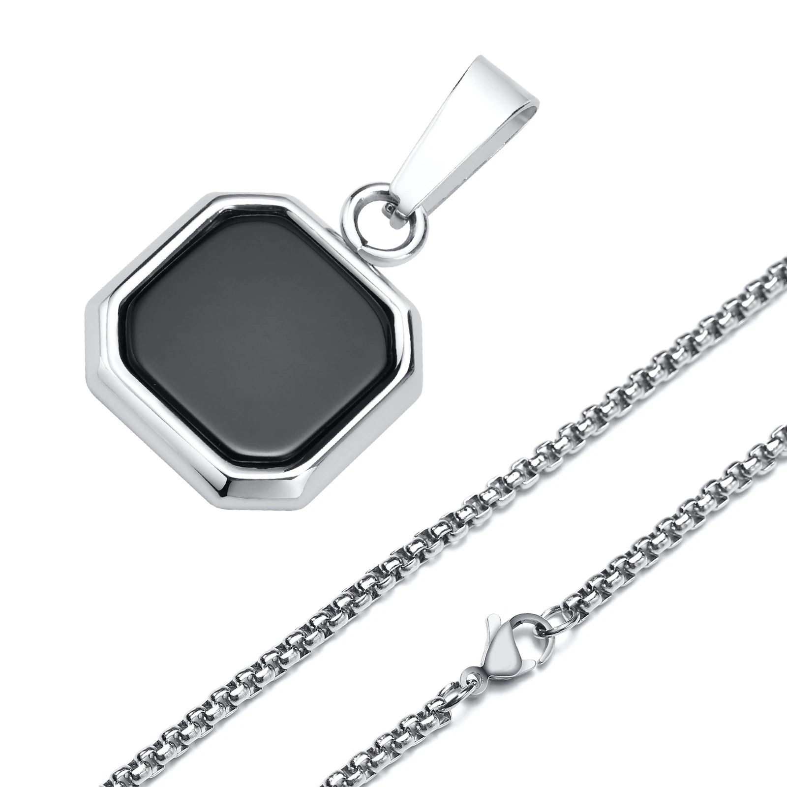 Shell Stone Box Chain Pendant — Stainless