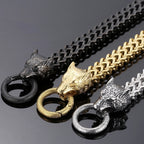 Viking Wolf Head Bracelet for Man With Square Franco Link Chain Stainless Steel Men's Bracelets Masculine Norse