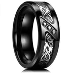 Fashion 8mm Stainless Steel Celtic Dragon Rings For Men Inlay Purple Carbon Fiber Rings Wedding Band Jewelry Birthday Gifts
