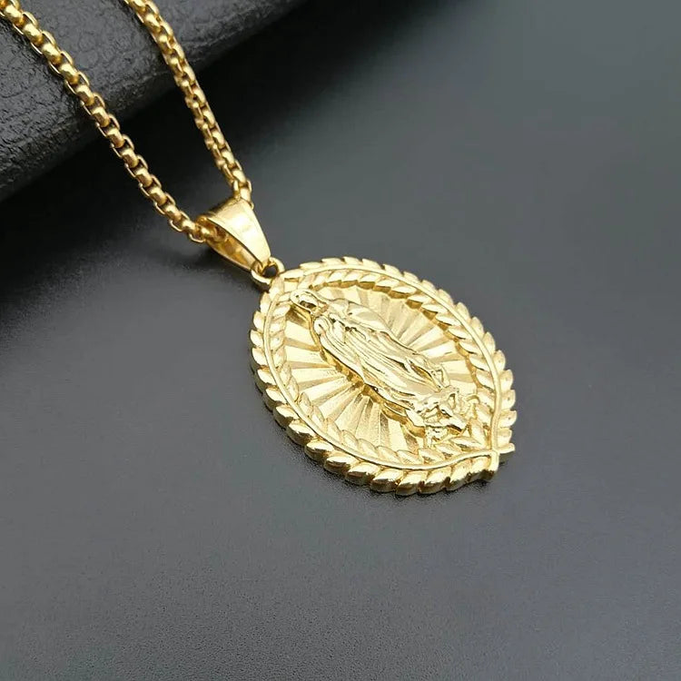 Virgin Mary Pendant Necklace Gold 316L Stainless Steel Women/Men Jewelry