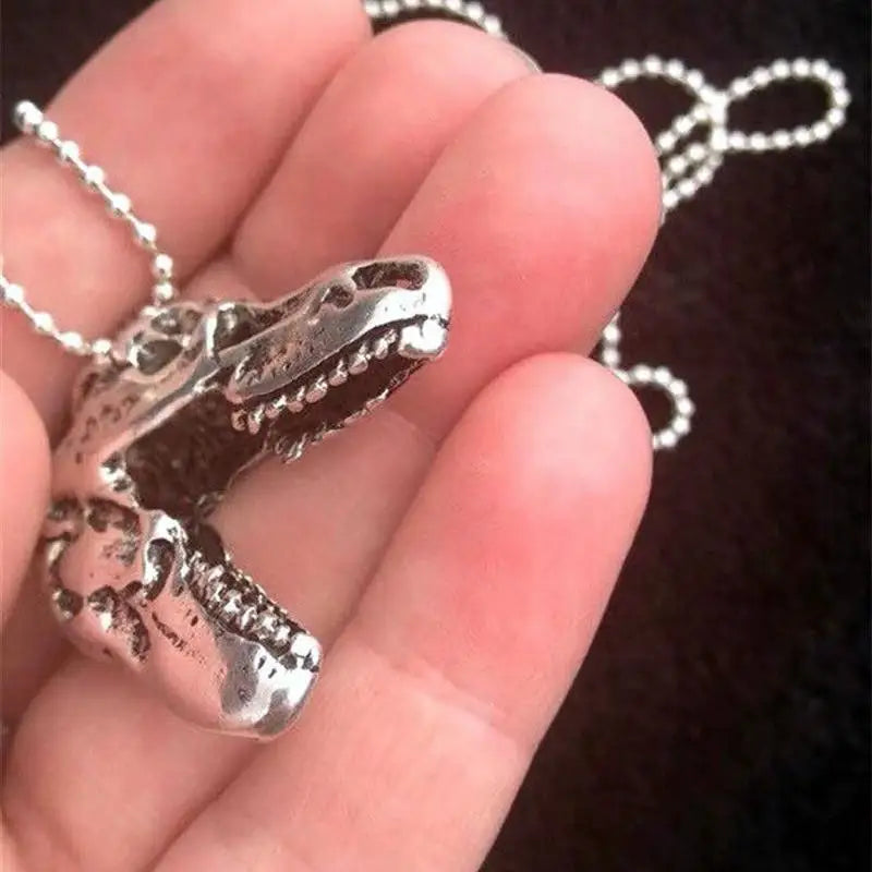 Tyrannosaurus Rex Dinosaur Skull Pendant Long Necklace Goth Teeth