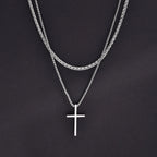 Vnox Dropshipping Mens Cross Necklaces Stainless Steel Layered Plain Cross Pendant Rope Box Chain Necklace Prayer Jesus Collar