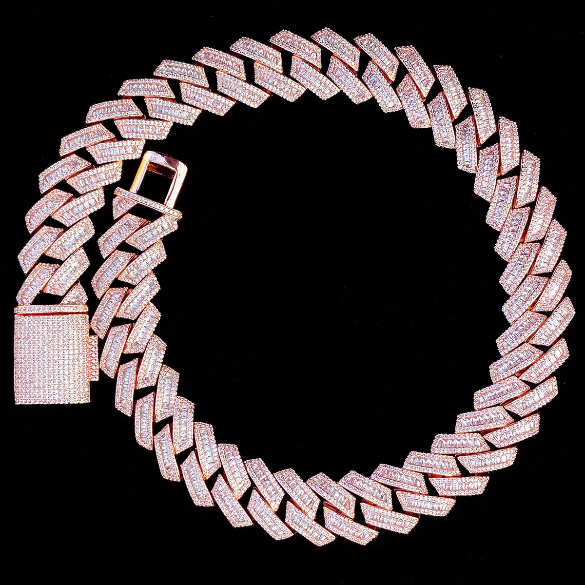 Aokaishen Iced Out Cuban Link Chain Men Necklace Choker 5A Prong Setting Cubic Zirconia Copper Gold Plated Hip Hop Jewelry