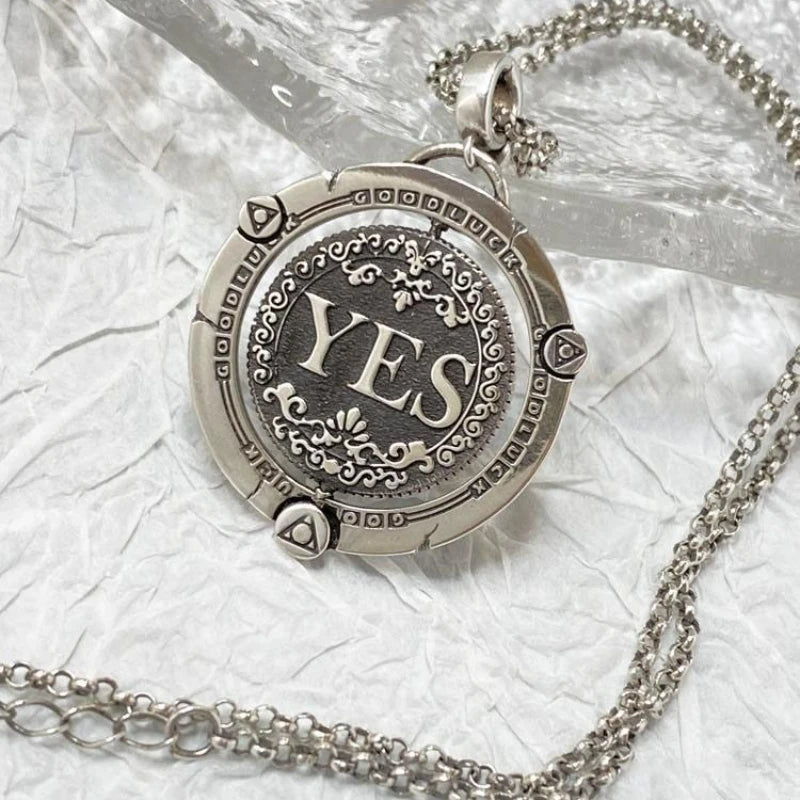 Yes No Decision Flip Coin Pendant Necklace — Retro, 60cm Chain