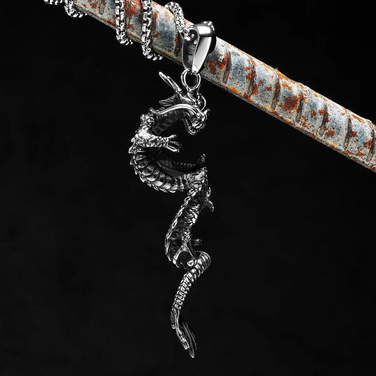 Retro Dragon Pendant Necklace — Stainless Steel