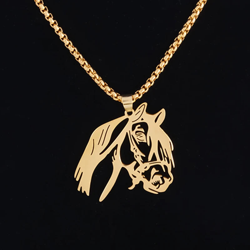Gold Horse Head Pendant Necklace Box Chain