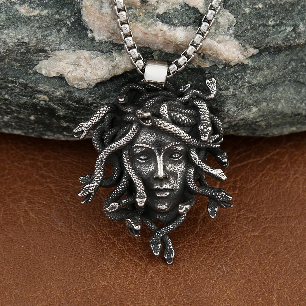 Gothic Unique Medusa Necklace for Men Women Punk Vintage Stainless Steel Snake Pendant Fashion Amulet Jewelry Gifts